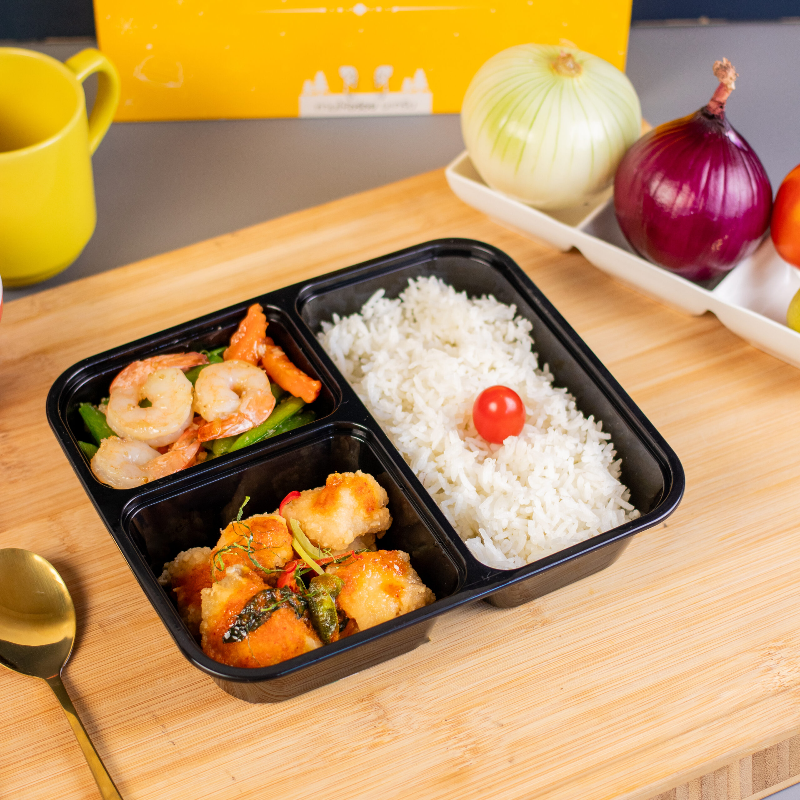 BT-ข้าวกะพงซอสฉู่ฉี่ + ลันเตาผัดกุ้ง